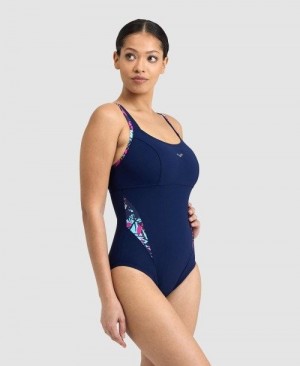 Arena Bodylift Francy Panel Strap Back One Piece Navy / Rose Multicolor | 74138-XDAW