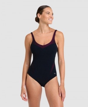 Arena Isabel Lightcross Back One Piece Black / Rose Purple | 38940-EZWJ