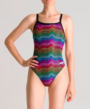 Arena Multicolor Stripes Challenge Back One Piece Black / Multicolor | 70493-STRN