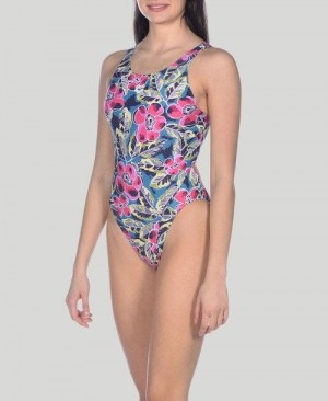 Arena Tropical Sketch Swim Tech One Piece Green / Multicolor | 59381-CRVU