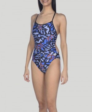 Arena Usa Allover Booster Back One Piece Navy Multicolor / Black | 63270-ASMF