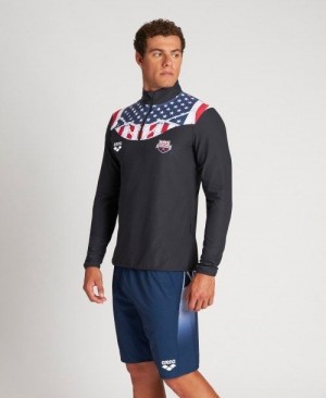 Arena Usa Swimming Team Kit Half Zip Shirt Black | 30946-KYFG