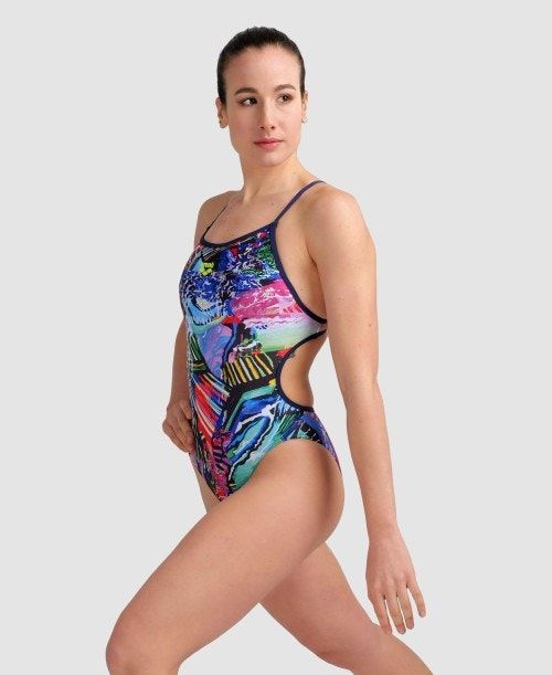 Arena Allover Lace Back One Piece Navy / Multicolor | 52081-WGDM