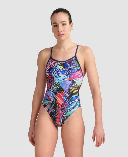 Arena Allover Lace Back One Piece Navy / Multicolor | 52081-WGDM