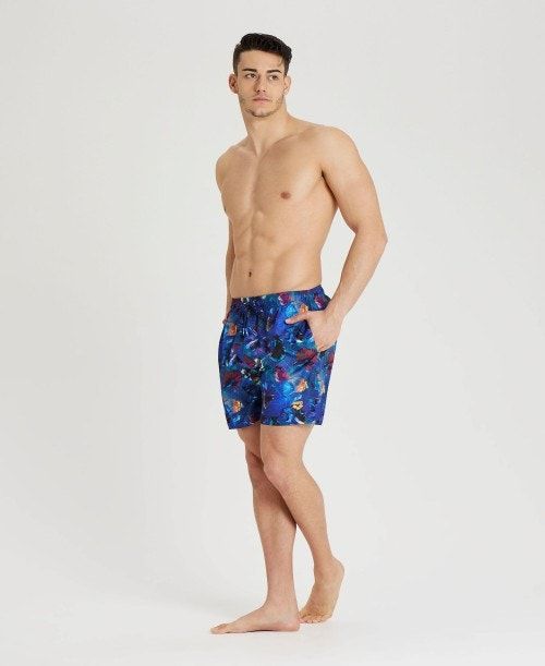 Arena Allover Print Beach Boxer Black Multicolor | 86120-HLOT