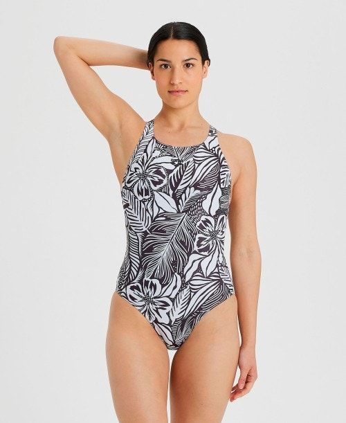 Arena Allover Print Pro Back One Piece Black Multicolor | 32697-KVDG