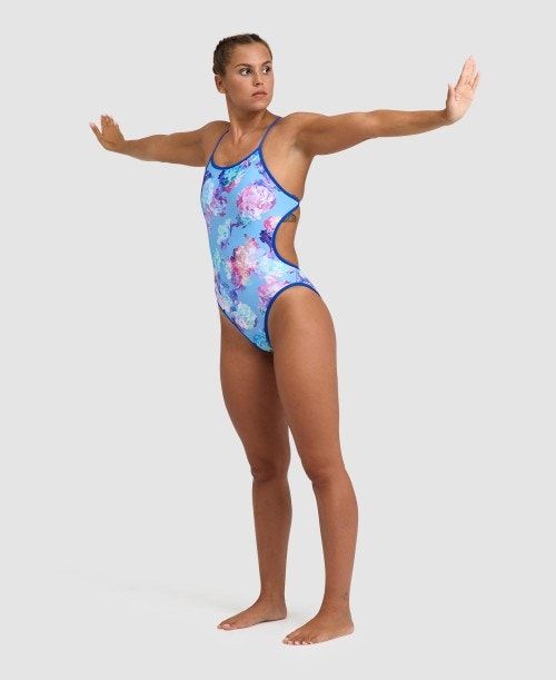 Arena Allover Reversible Challenge Back One Piece Blue Multicolor | 51432-BKLA