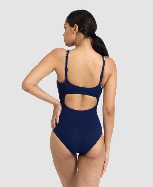 Arena Bodylift Francy Panel Strap Back One Piece Navy / Rose Multicolor | 74138-XDAW