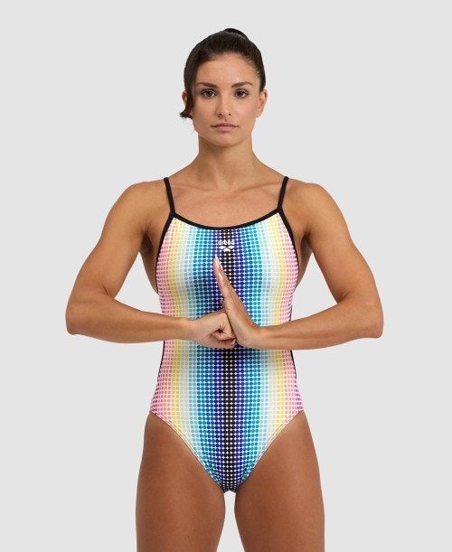 Arena Circle Stripe Lace Back One Piece Black / Multicolor | 54801-CXJR