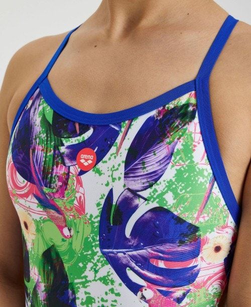 Arena Crazy Allover Print Xcross Back One Piece Blue / Multicolor | 51378-VYOM