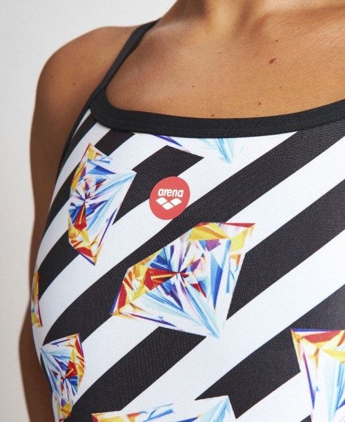 Arena Crazy Diamonds Challenge Back One Piece Black / White Multicolor | 62103-YLIH