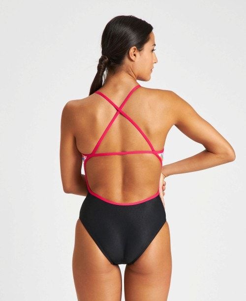 Arena Dots & Half Accelerate Back One Piece Black / Rose | 16952-EQYS