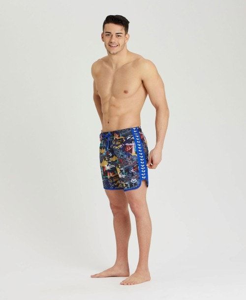 Arena Icons Allover Print Beach Boxer Blue Multicolor / Blue | 06754-QLDS