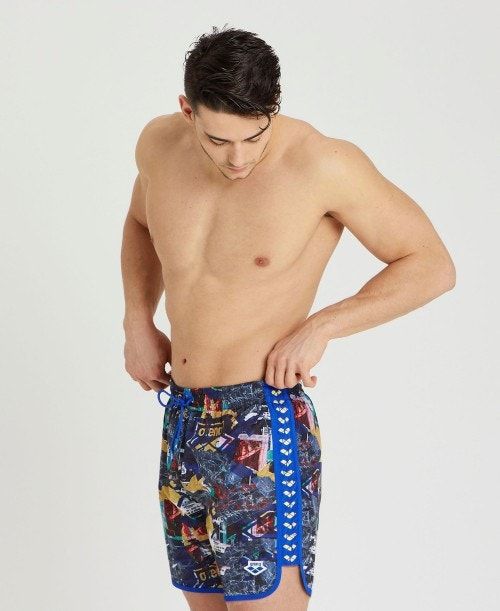 Arena Icons Allover Print Beach Boxer Blue Multicolor / Blue | 06754-QLDS