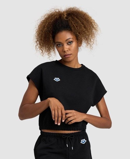 Arena Icons Crop Tee Black | 36150-XHWU