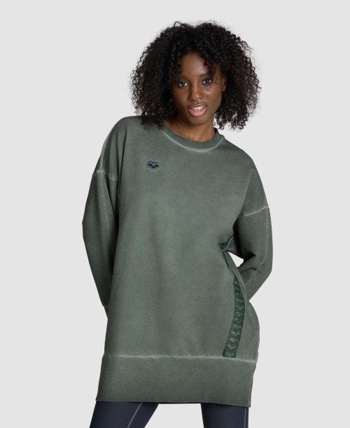 Arena Icons Oversized Crewneck Olive | 39815-QXPI