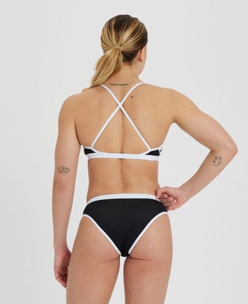 Arena Icons Solid Cross Back Bikini Black / White | 40632-YSHL