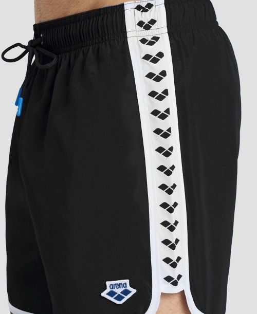 Arena Icons Team Stripe Boxer Black / White | 50741-CKJE