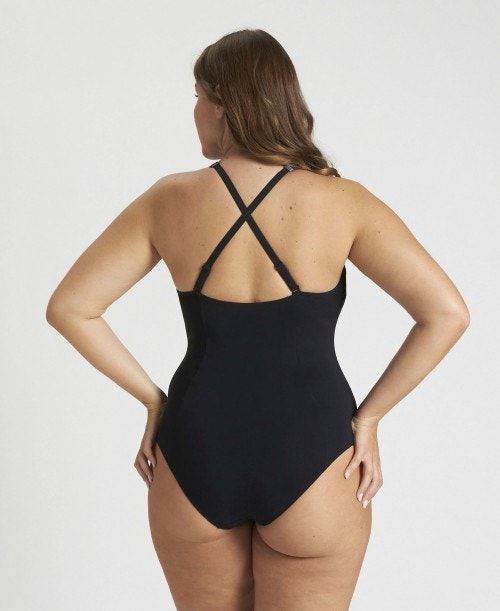 Arena Isabel Light Cross Back One Piece Plus Black / White | 60813-WHJV