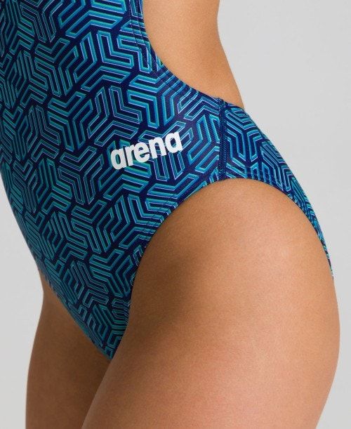 Arena Kikko Challenge Back One Piece Navy / Multicolor Green | 61875-PJMD