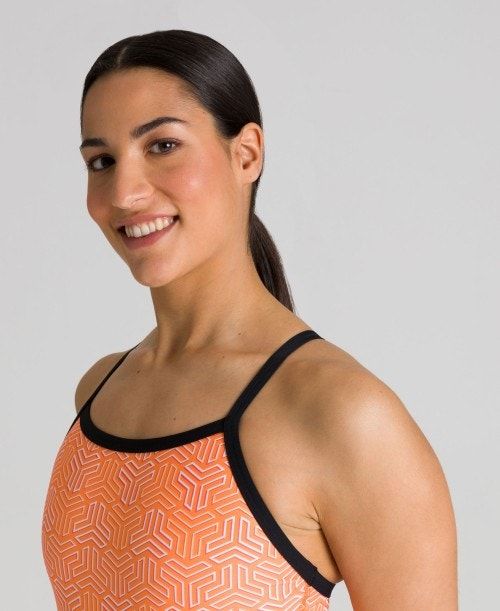 Arena Kikko Light Drop Back One Piece Black / Multicolor Orange | 59023-UNAF