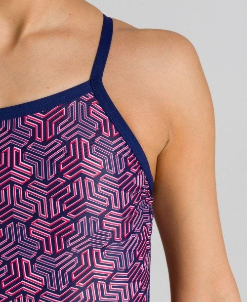 Arena Kikko Light Drop Back One Piece Navy / Multicolor Red | 21546-AFLC