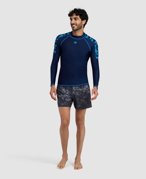 Arena Long Sleeve Rash Guard Navy / Turquoise | 97540-RLYB