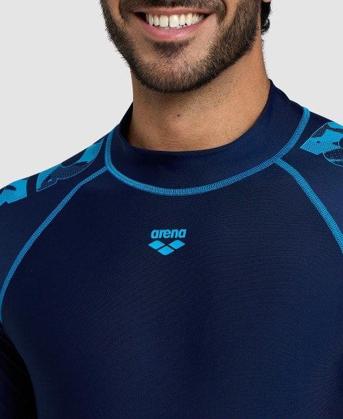 Arena Long Sleeve Rash Guard Navy / Turquoise | 97540-RLYB