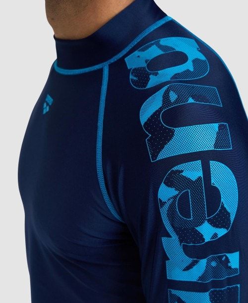 Arena Long Sleeve Rash Guard Navy / Turquoise | 97540-RLYB