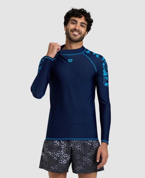 Arena Long Sleeve Rash Guard Navy / Turquoise | 97540-RLYB