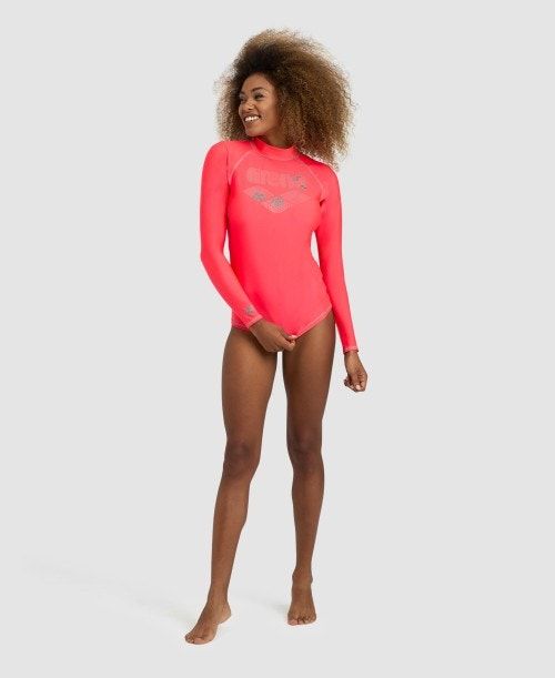 Arena Long Sleeve Rash Guard Red | 07942-DSHJ