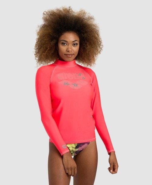 Arena Long Sleeve Rash Guard Red | 07942-DSHJ