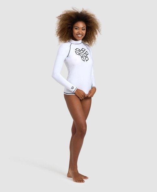 Arena Long Sleeve Rash Guard White / Black | 21697-ILOG