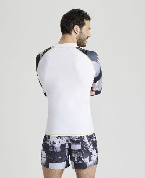 Arena Long Sleeves Allover Rash Vest White / Grey Multicolor | 96710-EPBO