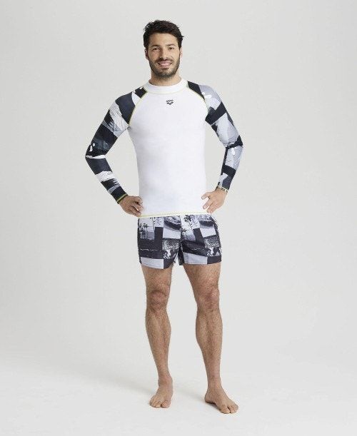 Arena Long Sleeves Allover Rash Vest White / Grey Multicolor | 96710-EPBO