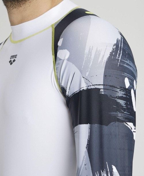 Arena Long Sleeves Allover Rash Vest White / Grey Multicolor | 96710-EPBO