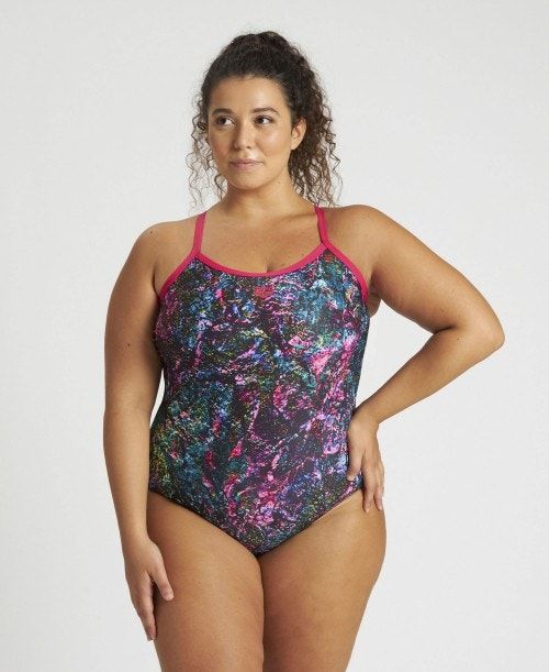 Arena Mountains Texture Light Drop Back One Piece Plus Rose / Multicolor | 71960-ULFD