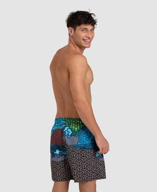 Arena Placed Beach Boxer Blue | 83952-LZJQ