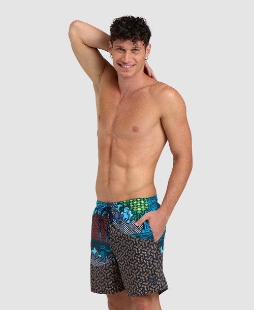 Arena Placed Beach Boxer Blue | 83952-LZJQ