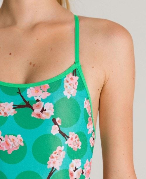 Arena Polka Cherry Challenge Back One Piece - Maxlife Green / Pink | 71609-UQZE