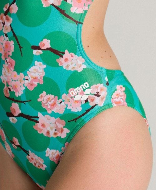 Arena Polka Cherry Challenge Back One Piece - Maxlife Green / Pink | 71609-UQZE