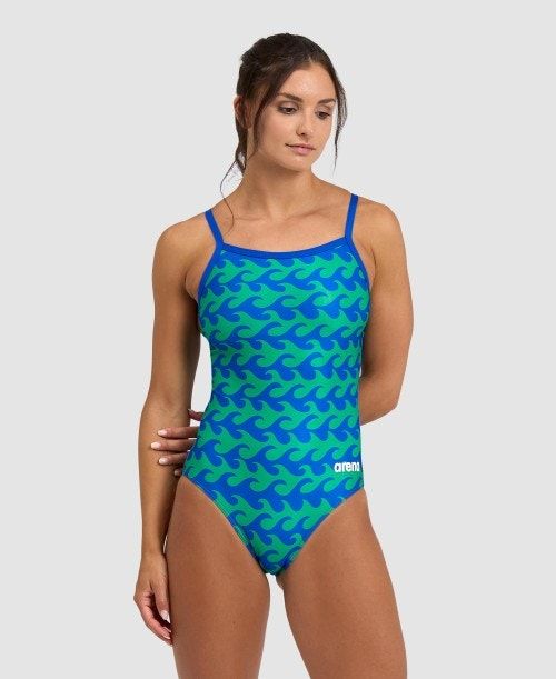 Arena Ride The Wave Light Drop Back One Piece Blue / Navy Green | 52849-WXTZ