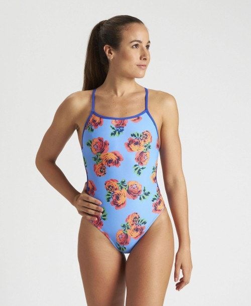 Arena Roses Lace Back One Piece Blue / Turquoise | 86732-XNEH