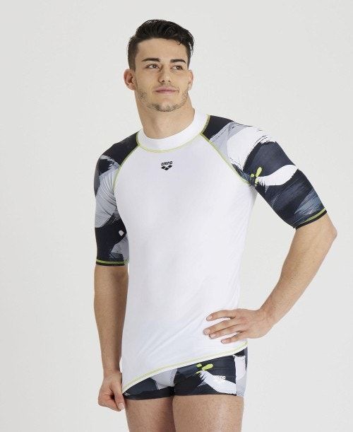 Arena Short Sleeve Rash Guard White / Grey Multicolor | 37458-ZUON