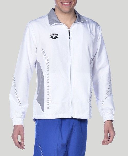 Arena Team Line Warm-up Jacket White / Grey | 06789-GUZD