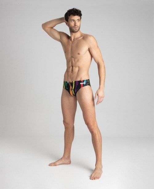 Arena Team Painted Stripes Brief Black / Multicolor Yellow | 04623-EBRK