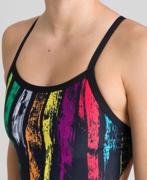 Arena Team Painted Stripes Challenge Back One Piece Black / Multicolor Yellow | 10296-OCKJ