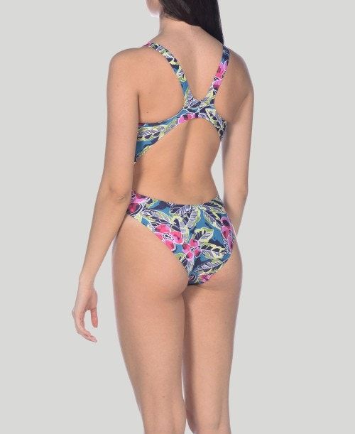 Arena Tropical Sketch Swim Tech One Piece Green / Multicolor | 59381-CRVU