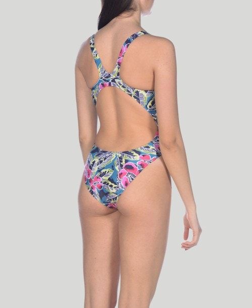 Arena Tropical Sketch Swim Tech One Piece Green / Multicolor | 59381-CRVU