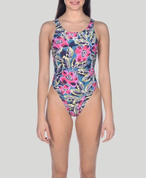 Arena Tropical Sketch Swim Tech One Piece Green / Multicolor | 59381-CRVU